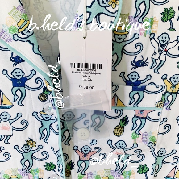 Roller Rabbit Charleston Monkey Polo Pajamas in White Monkey Size XS New NWT - Picture 5 of 16